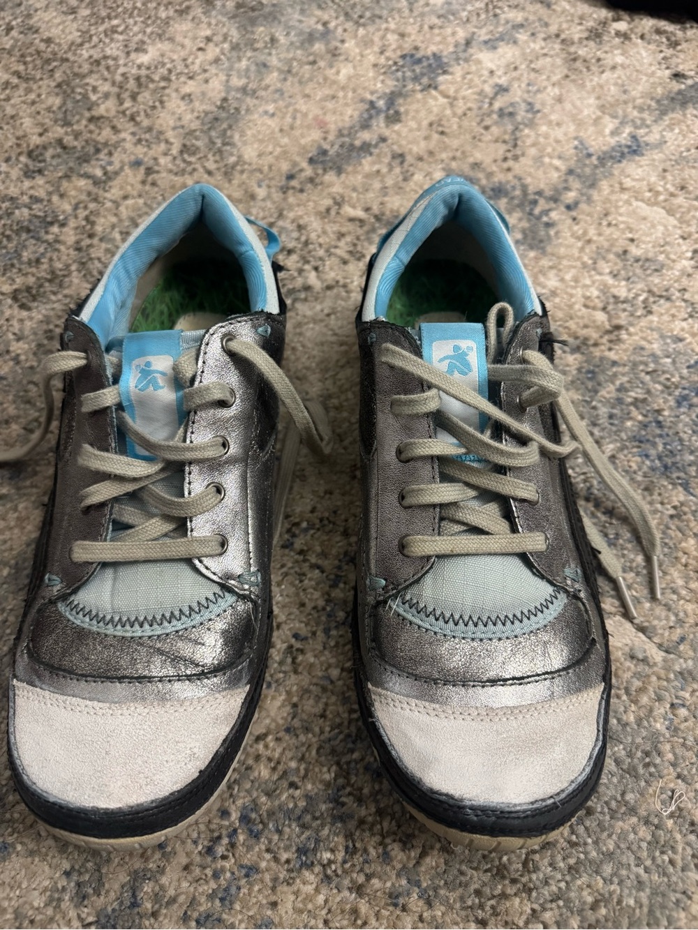 Women's Metallic Gray and Light Blue Casual Athletic Sneakers
